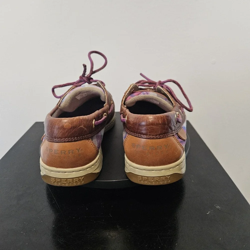 Sperry Top-Sider Brown/Pink Plaid Bluefish Leather Boat Shoe Womens - Size 8M
